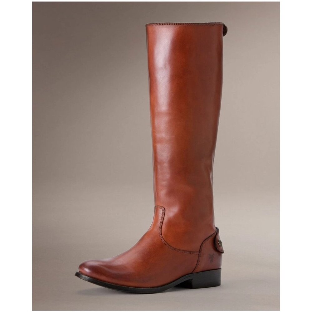 $400 FRYE MELISSA BUTTON BACK ZIP LEATHER BOOTS EXTENDED CALF COGNAC 6 (3)(MG31)